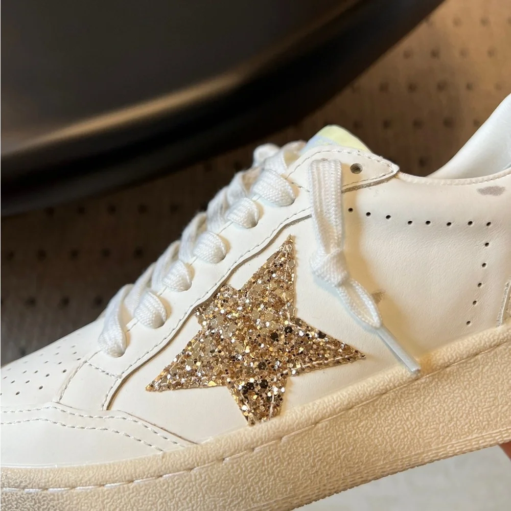 Golden Goose Women’s White Sneakers with Gold Glitter Star Detail - Picture 3 of 16